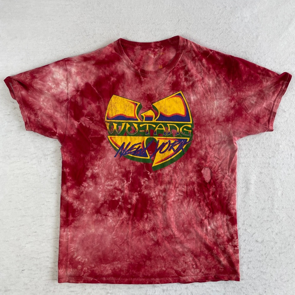 Wu-Tang Clan T Shirt Mens Size Medium Red Tie Dye Distressed Graphic Tee Hip Hop